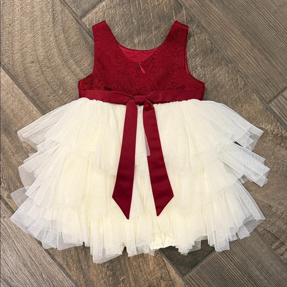 American Princess Burgundy Ivory Tulle Flower Girl Dress 24M Holiday Wedding